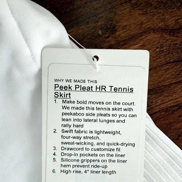 NWT, Lululemon Peek Pleat HR Tennis Skirt, Size 4